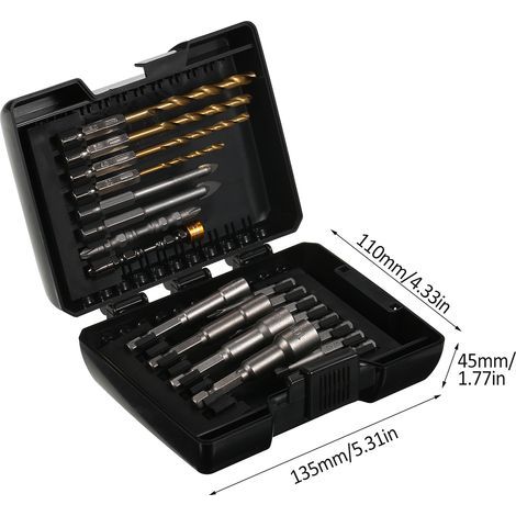 Coffret de 20 embouts de perçage, de vissage et de tournevis à percussion pour bois, métal, acier et outils électriques, avec mallette de rangement. (1/5)