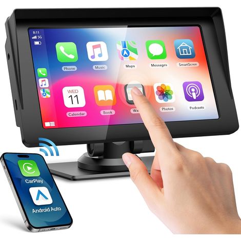 Autoradio wireless da 7 pollici con Carplay, touchscreen, giochi per auto e Android Auto, stereo portatile per auto con Bluetooth 5.0, trasmettitore FM, ingresso AUX. (1/5)