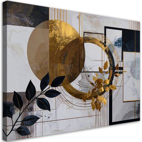 Leinwandbild Abstrakte Formen Kreise und Blätter in Beige und Gold 60x40 (1/5)