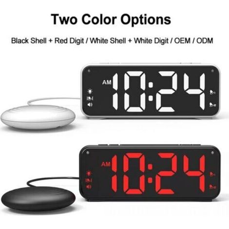 Réveil Numérique, Alarm Réveil LED avec Fonction Snooze, Luminosité réglable, mode jour de travail(Noir+Police Couleur)
