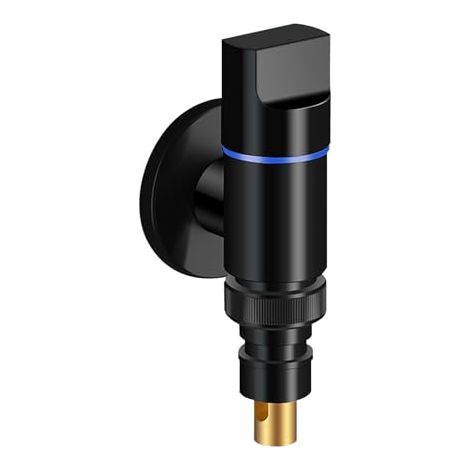 Robinet pour machine à laver avec vanne d'arrêt automatique – vanne d'arrêt d'angle pour espaces étroits, construction en acier inoxydable et laiton, adaptateur universel. (1/5)