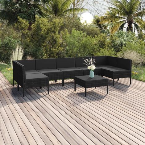 8 PCS Garden Lounge Set con Vime PE Negro