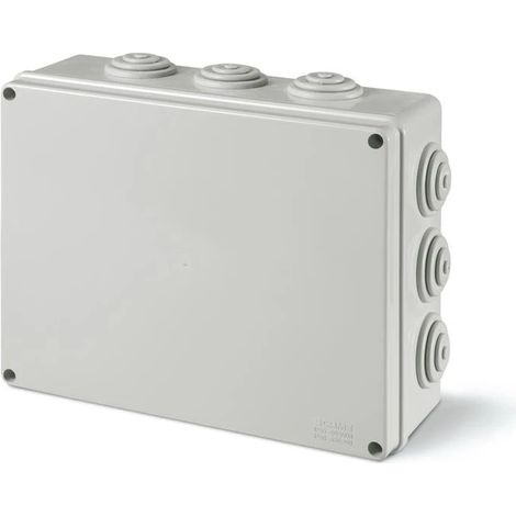 Wasserdichte Aufputz Abzweigdose IP55 aus halogenfreiem technischem Polymer mit Kabeldurchführungen (650 °C) Grau 190x140x70 mm