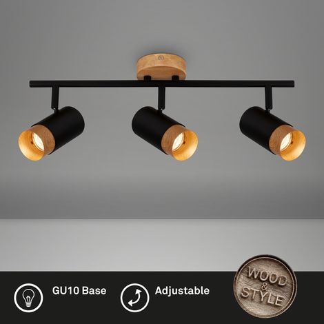 Plafonnier, Lampe, Application bois, Orientable, Lampe de salon, Lampe de chambre, Lampe de cuisine, Noir-bois (1/5)