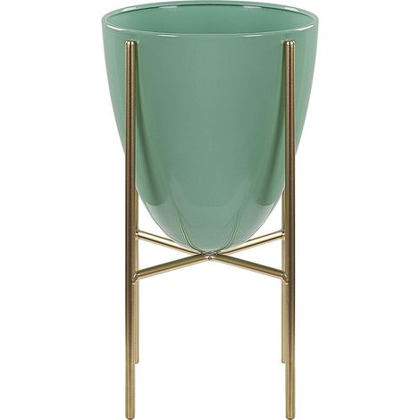 Cache-pot de Fleurs sur Pieds Vert et Doré pour Plantes et Fleurs Décoration Salon Glamour (1/5)