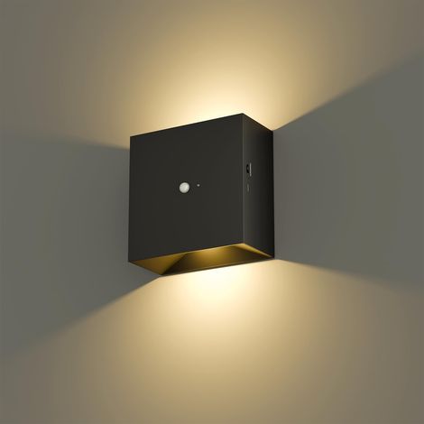 Rechargeable Wall Light with Motion Sensor, LED Indoor Lamp 3000K Warm White for Stairs, Hallway, Bedroom, Garage, Black
