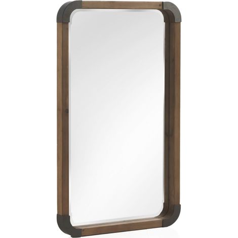 Miroir bois et métal gris style industriel à suspendre - bois foncé et métal gris (1/4)