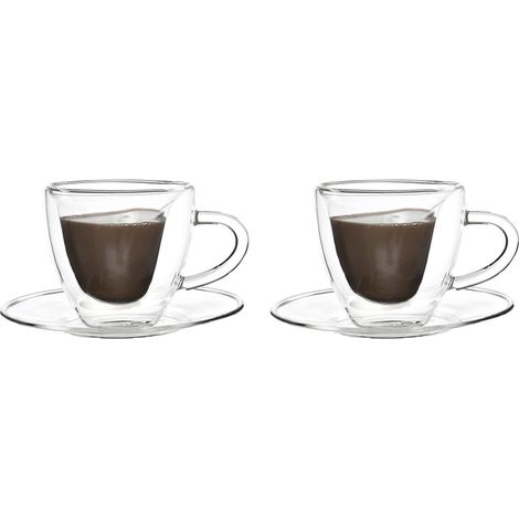 Lot de 2 Tasses Double Paroi en Verre en Forme de Cœur pour Café et Expresso 150ml - PANGIVO (1/4)