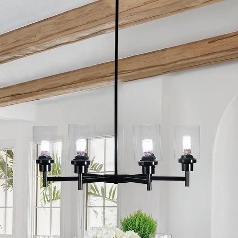 80cm H Black 6-Light Pendant Light with Glass Lampshade (1/5)