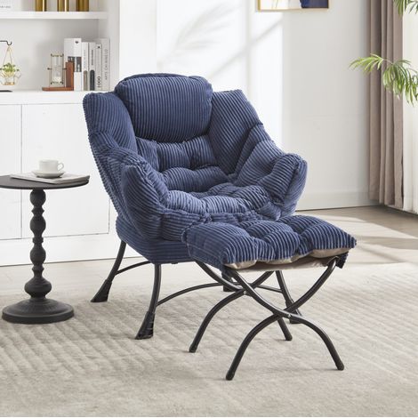Poltrona relax 70x64x95 cm in metallo e tessuto blu navy con poggiapiedi per soggiorno FloraGrace (1/5)