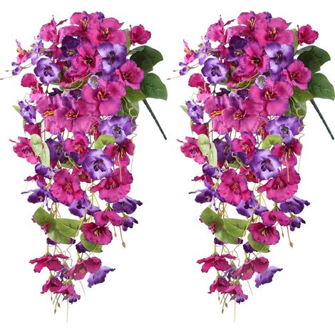 Künstliche Hibiskusblumen 2er Set, Hängende Kunstpflanzen mit Realistischen Ranken aus Seide, Frühlings- und Sommerdekoration für Balkon, Terrasse und Außenbereich (1/5)