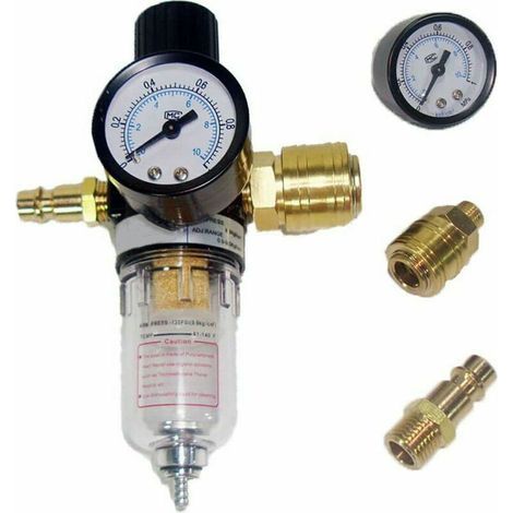 Druckluft-Wartungseinheit – 1/4"-Druckminderer – Monoblock-Druckregler für Druckluft mit Wasserabscheider und deutschen Schnellkupplungen für Kompressorfilter (1/4)
