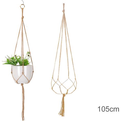 (B) Panier suspendu en macramé fait main pour plantes, support pour pots de jardin, décoration murale en macramé pour balcon, corde de levage nouée, décoration intérieure (1/4)