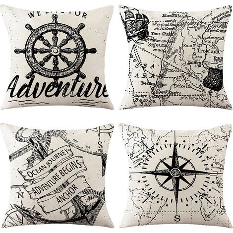 Pillowcase 45x45, 4-piece set cotton and linen sofa decoration super soft decoration pillowcase living room bedroom sofa decoration compass