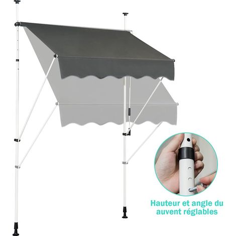 Goplus – Store banne rétractable 1,5x1,2m en aluminium – Hauteur réglable 2-3m – Installation sans perçage – Tissu Oxford PU pour protection solaire (1/5)