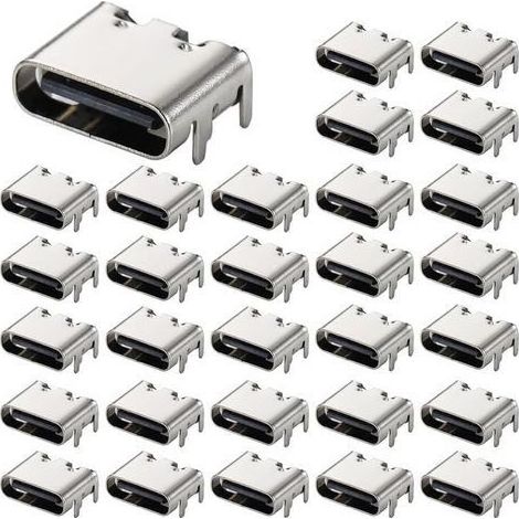 30 Pièces Prise USB-3.1 USB C, connecteur Femelle 6 Broches Type-c pour la Conception de Circuits imprimés, Bricolage, Charge à Courant élevé - SMD, SMT (1/5)