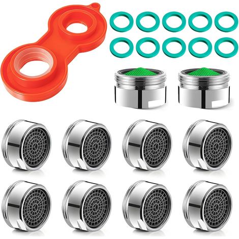 10 Piece Aerator Tap, M24 Brass Aerator Tap with ABS Filter + 10 Seals and 1 Key Aerator Tap for Kitchen and Bathroom Sink Faucet Save Up to 60% Water (1/5)