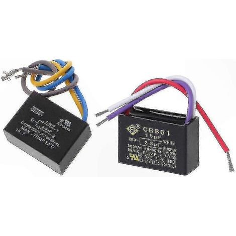 Condensateur pour ventilateur de plafond, 3 fils, 1,5 µF + 2,5 µF, 250 V CA, 50/60 Hz, composant de remplacement pour ventilateurs (1/5)