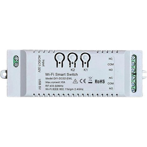 Interrupteur intelligent WiFi 2 canaux avec minuterie DIY EWeLink 7-32V 2,4 GHz WiFi + RF433 + BT, module domotique compatible avec Alexa, Google Home et IFTTT (1/5)