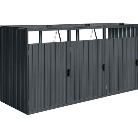Cache-poubelle métallique anthracite en acier galvanisé – Abri pour 3 conteneurs jusqu'à 240L – Résistant aux intempéries avec ventilation – AXI