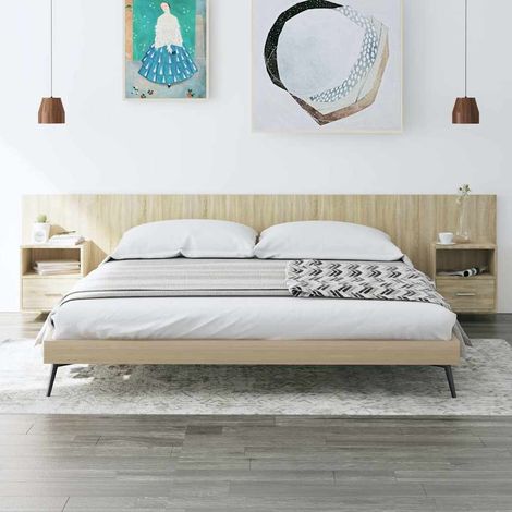 vidaXL Cabecero de cama con mesitas madera contrachapada roble Sonoma (1/5)