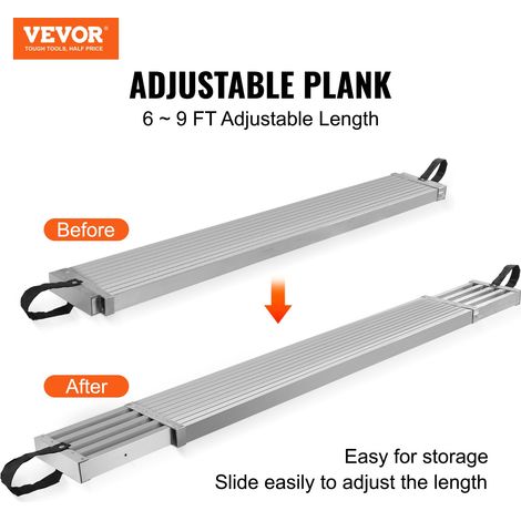Planche d'échafaudage télescopique en aluminium, 1,83-2,74 m, planche de travail 317,5 mm largeur, 227 kg, planche d'extension avec plate-forme antidérapante, accessoire d'échelle d'échafaudage (1/5)