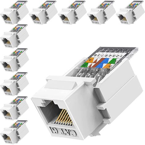 10 Pièces Prise RJ45 Cat6 Keystone - Outil sans outil - Prise murale Ethernet - Coupleur réseau Cat6 (1/5)