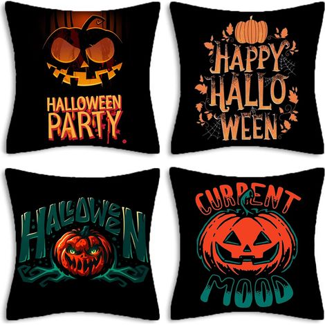 Set mit 4 Halloween-Sofakissen, Heimdekoration, Schlafzimmer, Schlafsofa, bedruckte Kissen, Kissenbezüge (45 x 45 cm) (1/4)