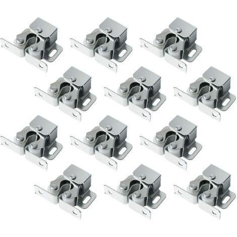 Lot de 12 loquets à double rouleau avec lance, loquet à rouleau robuste pour portes d'armoires et placards (argent) (1/4)
