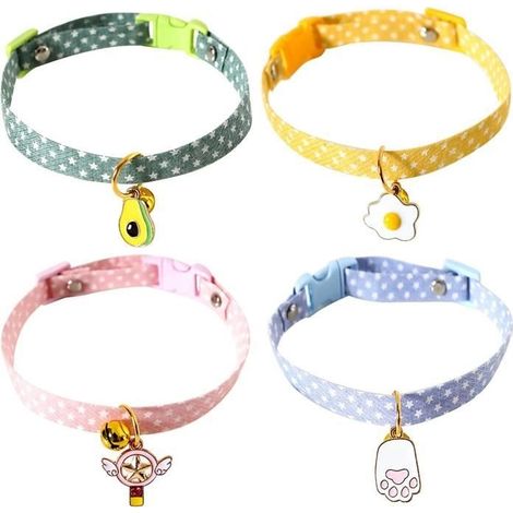 Collier pour Chat - 4 Pcs - Réglable - Coton - Cloche - Pendentifs Colorés