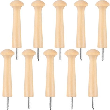 10 crochets en bois massif - crochets en spirale en bois - portant à vêtements en bois - crochets pour vêtements en bois - idéal pour suspendre manteaux, pardessus, chapeaux, clés, serviettes - couleu