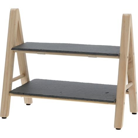 Schiefer Etagere mit 2 Etagen - 32 cm - Etagenständer 2-stöckig - Servierplatte mit Holzgestell