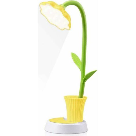 Lampe de chevet enfant, lampe de bureau rechargeable créative LED Protection des yeux lampe de table à capteur tactile lampe de chevet à intensité variable avec porte-stylo (Jaune) (1/5)