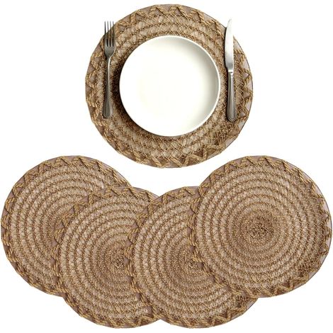 Set de 4 sets de table en jute tressée, lavables et réversibles, 39 cm. (1/5)