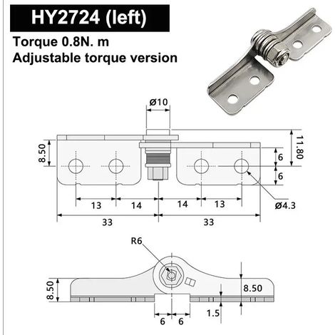 Charnière à couple réglable en acier inoxydable 304 (A3), charnière pivotante à butée libre industrielle pour un positionnement à angle quelconque sur équipement (1 pièce) (1/5)