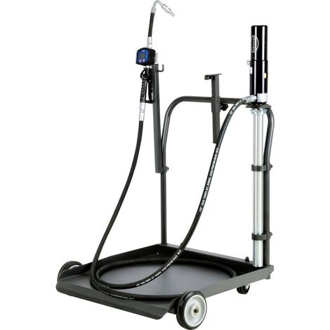Renson – Pompe à huile pneumatique 3:1 pour fût 200L – Flexible 4m haute pression – Débit 20l/min – Compteur digital – Chariot roule fût