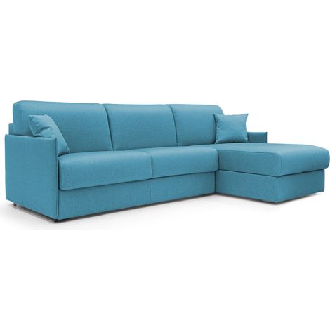 Evans Divano letto angolare con penisola in morbido tessuto impermeabile T13 232 cm Sinistro (mat. 120x197) azzurro