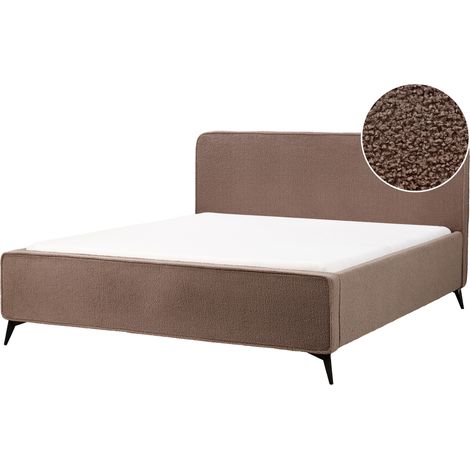 Cama moderna patas de metal negras cabecero dormitorio de bouclé marrón 180 x 200 Valognes