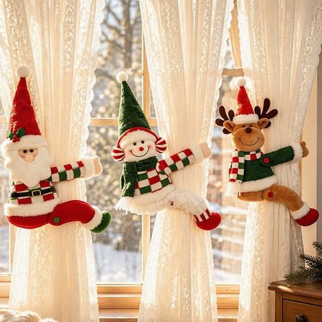 Accessoires de Noël, figurines décoratives, fermetures à glissière pour rideaux, décoration intérieure, rideaux avec attaches élastiques, rubans adhésifs, rideaux pour maison (1/4)