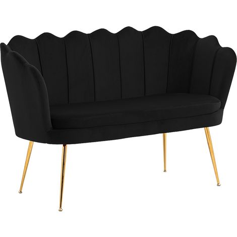 Divano Due 2 Posti In Velluto Forma Conchiglia Gambe In Metallo 133x63x75 Cm Camera Soggiorno Ufficio Nero (1/5)