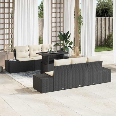 Conjunto de sofá de jardín 7 uds. Negro y crema vidaXL (1/5)