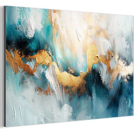 TABLEAU EN MÉTAL Abstrait - Art - Or - Bleu Tableau Décoration Murale 60x40 (1/5)