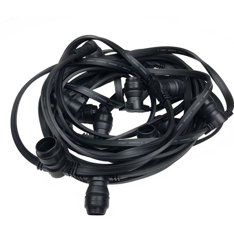 48 Mètres / 48 douilles B22 - Guirlande Guinguette Professionnelle Câble plat - Noire Limão®