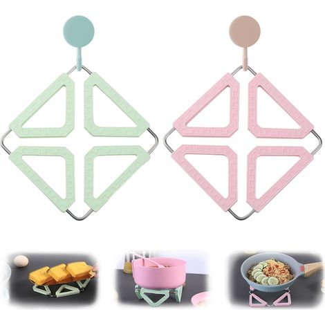 2 Pièces Dessous de Plat, Dessous de Plat Silicone, Résistant à la Chaleur, Dessous de Plat Pliable avec Deux Crochets Carré Dessous de Plat Inoxydable pour Cuisine Casseroles Poêles Assiettes (1/5)