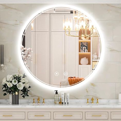 70cm Miroir LED Salle de Bain avec Eclairage - Miroir Rond avec Éclairage LED, Anti-Buée, 3 Couleurs Lumière, Dimmable, Interrupteur Tactile, Mémoire, Verre Trempé, Verticale/Horizontale (1/5)