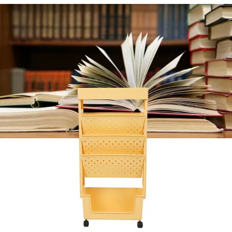 Mobiles Kunststoff-Bücherregal mit Rollen, großes Fassungsvermögen, vertikale Ablage, orange. (1/5)