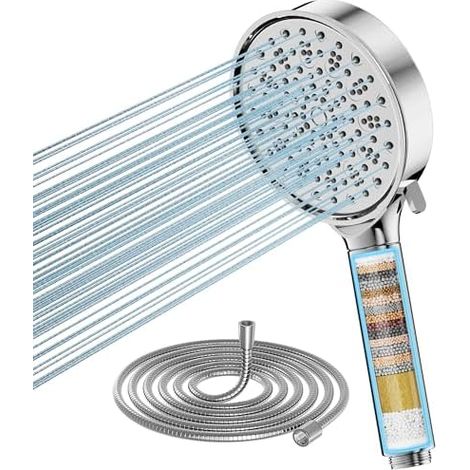 Cobbe Duschkopf mit Filter, Hochdruck Handbrause mit Schlauch, 6 Strahlarten Duschkopf Wassersparend mit Filtration in 20 Schichten, Duschbrause für Hartes Wasser,Rest-Chlor,Bakterien, Schwermetall