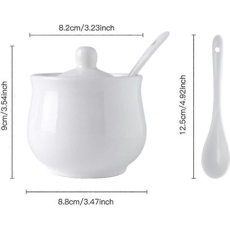 Bol à sucre en céramique blanche avec couvercle usage quotidien (1/4)