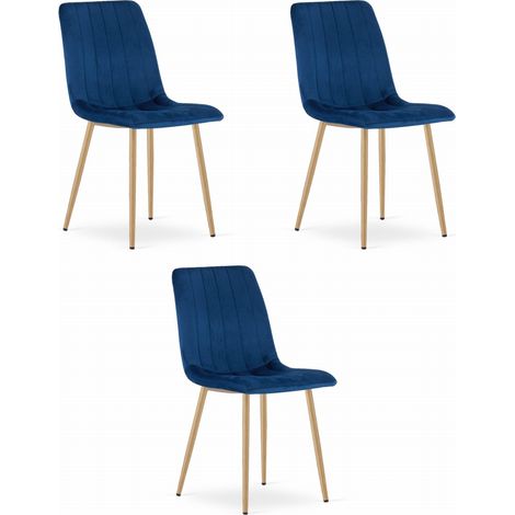 Fauteuil Lava - velours bleu marine / pieds couleur bois x 3 (1/5)