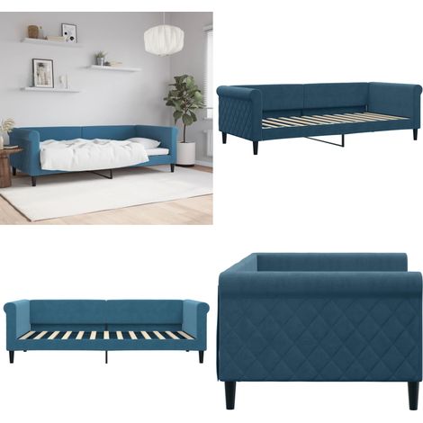 Lit de repos sans matelas bleu 90x200 cm velours - Lit Deux Places - Canapé Convertible - Lit Invité - Meuble Multifonctionnel - Mobilier Contemporain - Home & Living (1/5)
